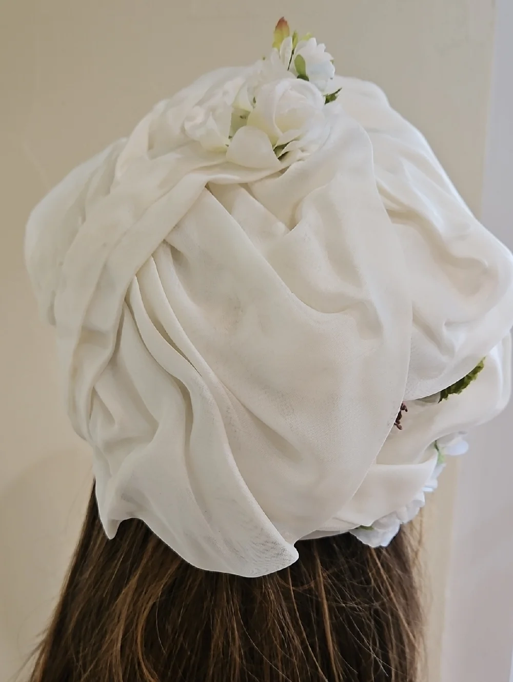 Bellini Originals Off White Floral Draped Turban‎ Hat - Made USA Church Tea